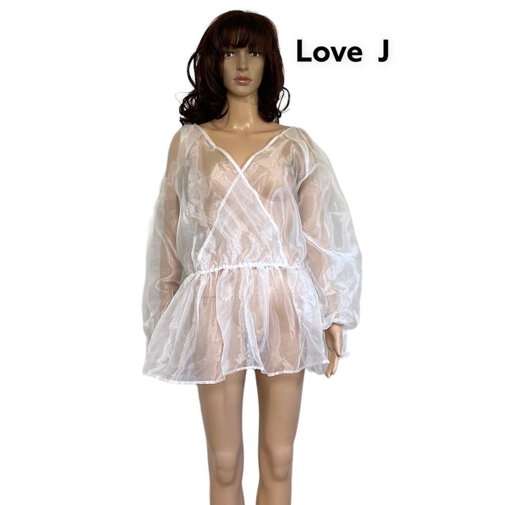 NEW Love J white organza sheer faux wrap peplum top blouse XL - Picture 3 of 13